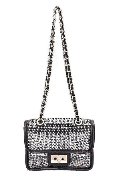 Rhinestone Mesh Turn Lock Iconic Shoulder Bag LA Jewelry Plaza