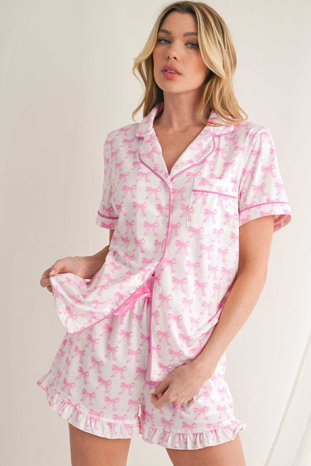 Bowknot Shirt and Ruffle Shorts 2 Pc Pajama Set SHEWIN INC.