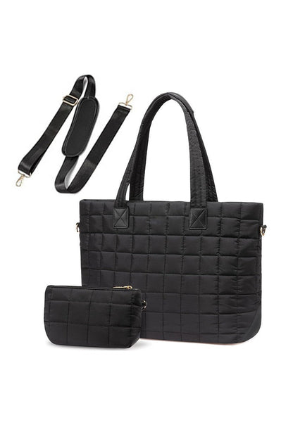 Mila Quilted Traveler Tote with Mini Clutch - 2 Piece Set Aili's Corner