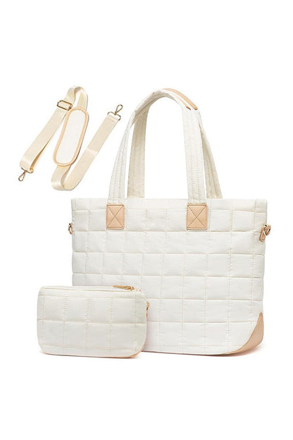 Mila Quilted Traveler Tote with Mini Clutch - 2 Piece Set Aili's Corner