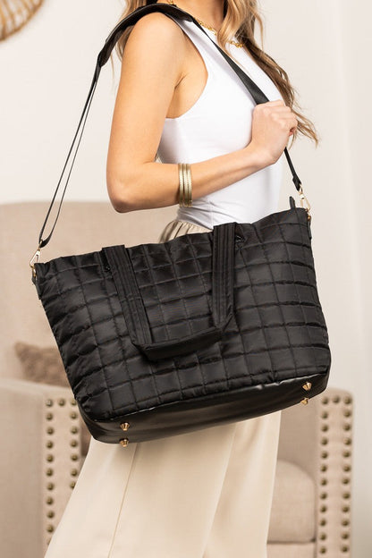 Mila Quilted Traveler Tote with Mini Clutch - 2 Piece Set Aili's Corner