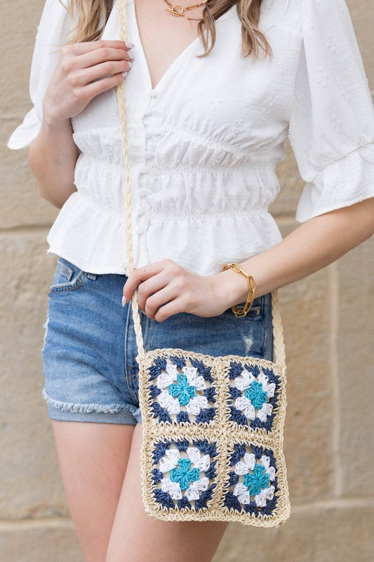 Eliza Crochet Straw Crossbody Strap Bag Aili's Corner