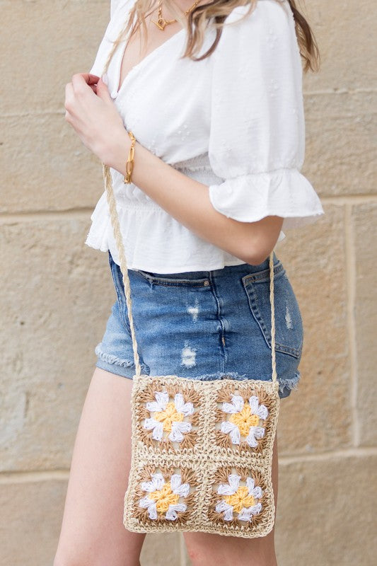 Eliza Crochet Straw Crossbody Strap Bag Aili's Corner