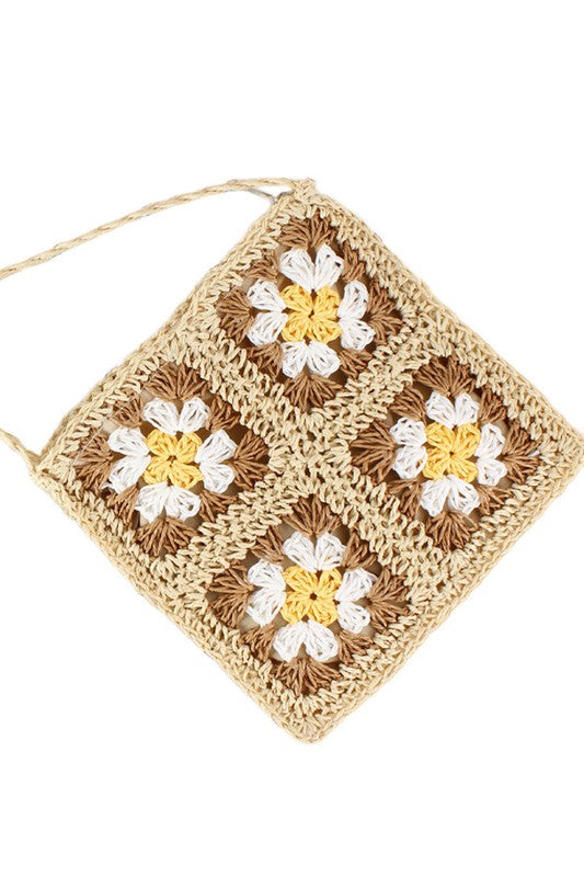 Eliza Crochet Straw Crossbody Strap Bag Aili's Corner