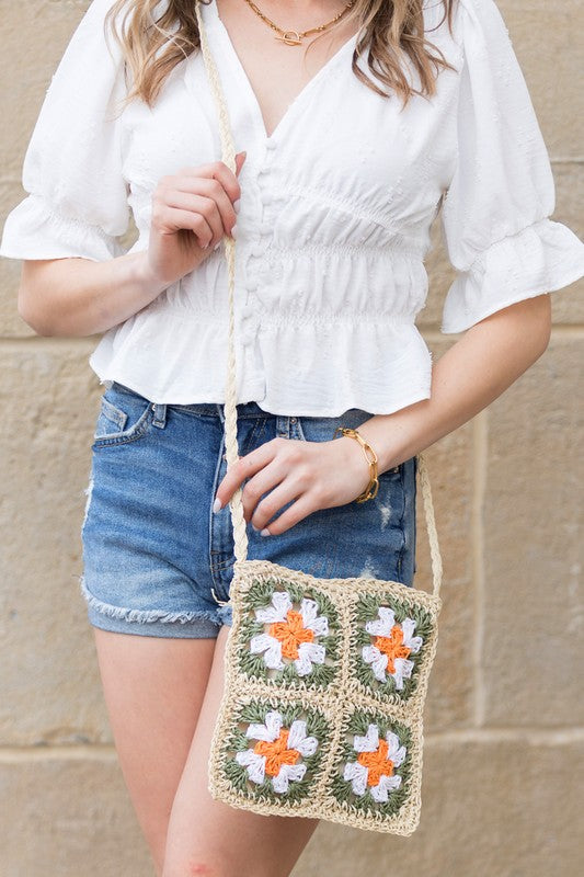 Eliza Crochet Straw Crossbody Strap Bag Aili's Corner