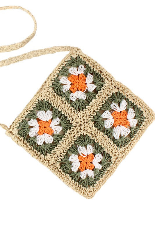 Eliza Crochet Straw Crossbody Strap Bag Aili's Corner