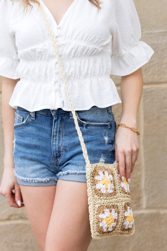 Eliza Crochet Straw Crossbody Strap Bag Aili's Corner