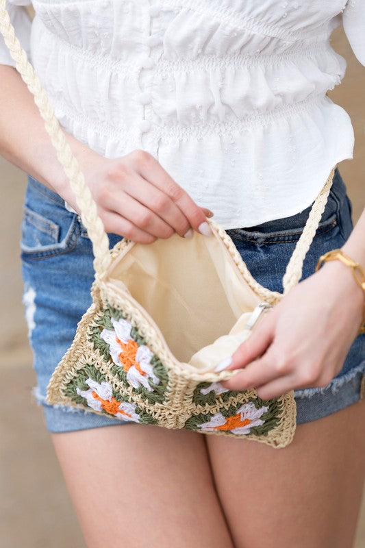 Eliza Crochet Straw Crossbody Strap Bag Aili's Corner