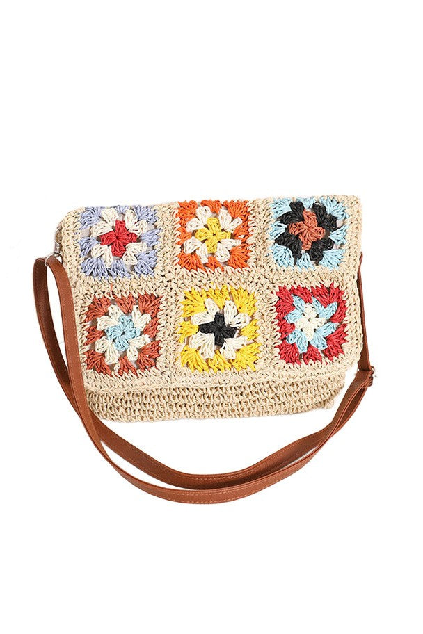 Sylvie Foldover Floral Crochet Woven Crossbody Bag - DAME BOHEME
