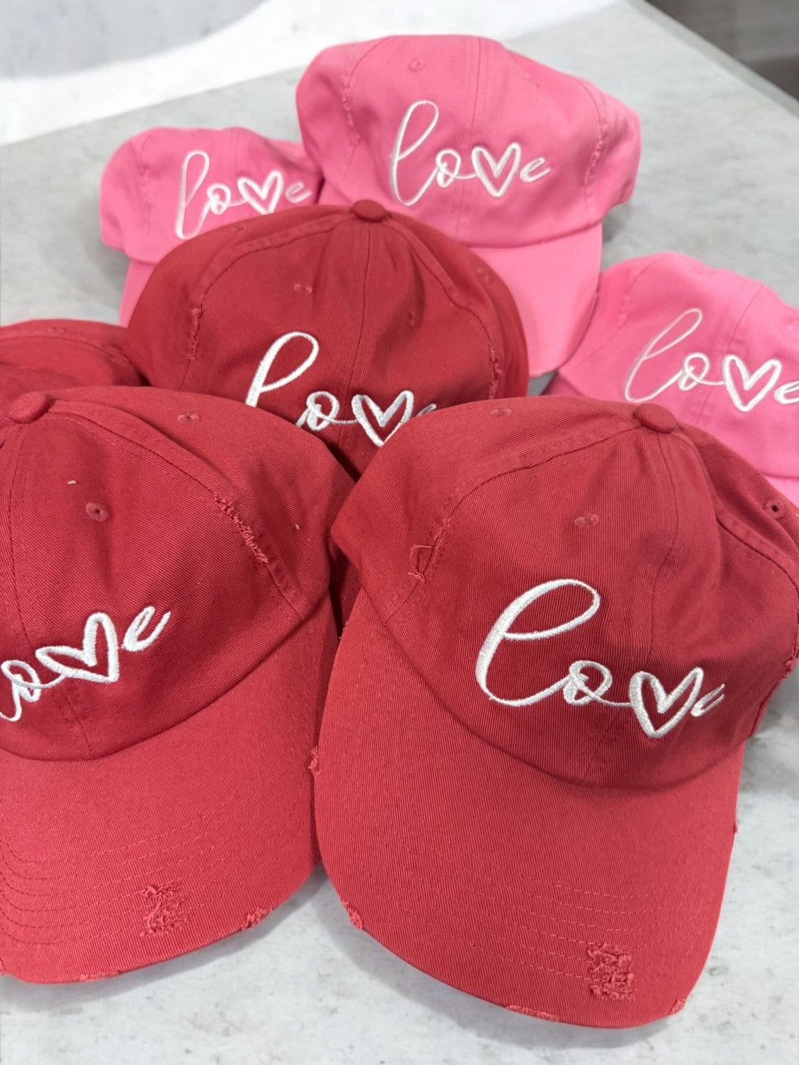 Love White Thread Embroidered Distressed Hat Ocean and 7th