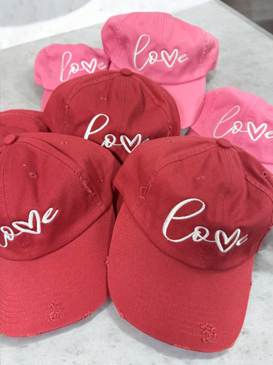 Love White Thread Embroidered Distressed Hat Ocean and 7th