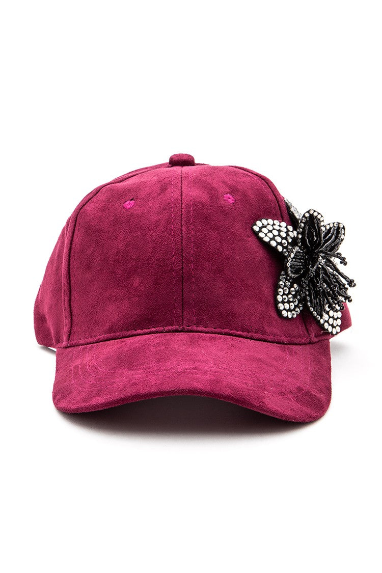 Faux Suede Rhinestone Beaded 3D Flower Cap LA Jewelry Plaza