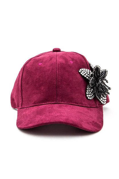 Faux Suede Rhinestone Beaded 3D Flower Cap LA Jewelry Plaza