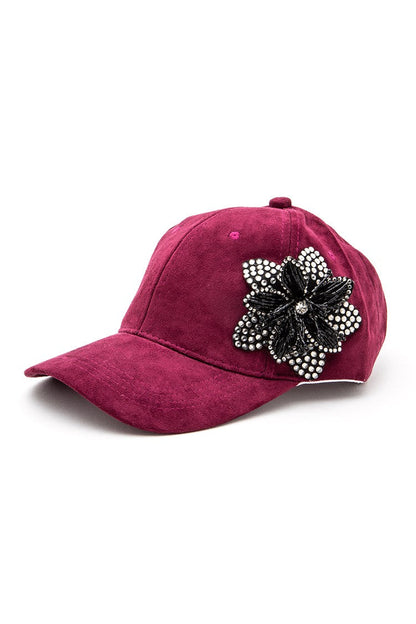 Faux Suede Rhinestone Beaded 3D Flower Cap LA Jewelry Plaza