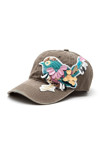 Mix Media Bird Patch Vintage Cotton Canvas Cap LA Jewelry Plaza