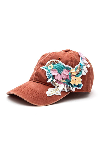 Mix Media Bird Patch Vintage Cotton Canvas Cap LA Jewelry Plaza