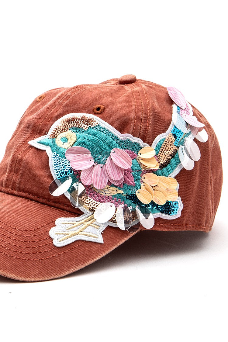 Mix Media Bird Patch Vintage Cotton Canvas Cap LA Jewelry Plaza