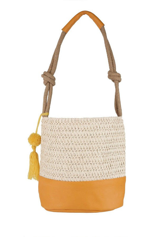 Faux Straw Summer Bucket Boho Bag LA Jewelry Plaza