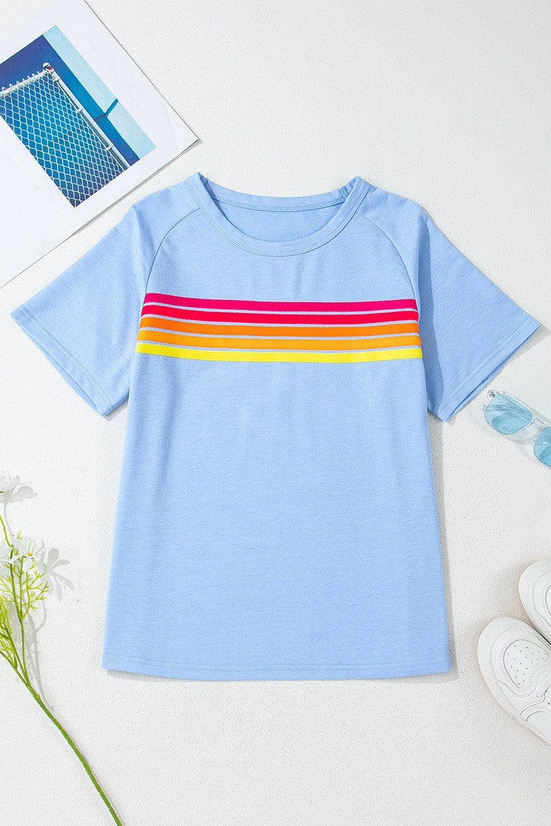 Women Striped Patch Front Casual Tee YNIQUE