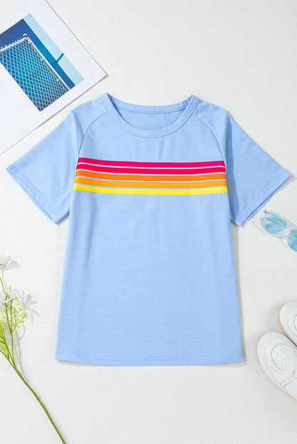 Women Striped Patch Front Casual Tee YNIQUE