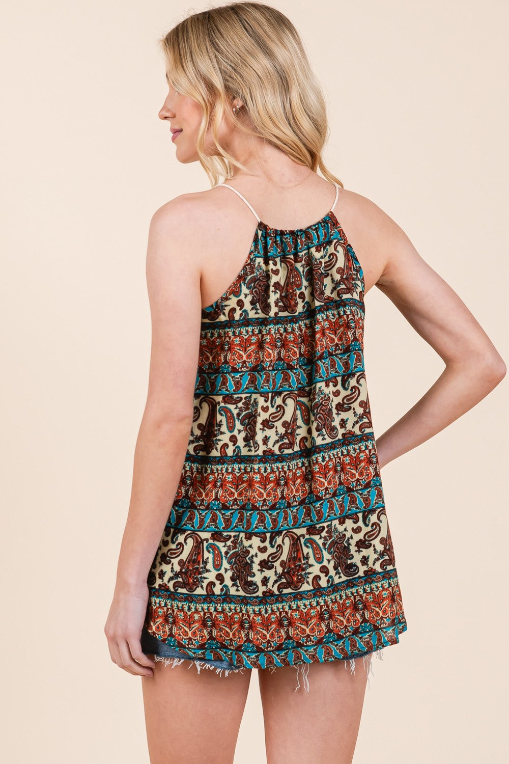 Front Tassel Tie Sleeveless Woven Top Orange Farm Clothing
