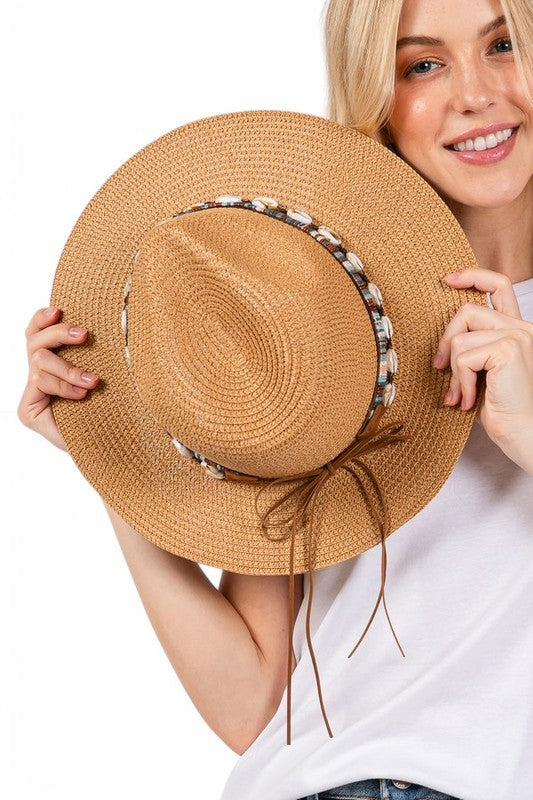 Sea Shell Hat Band Straw Fedora Sun Hat LA Jewelry Plaza