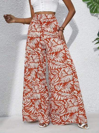 Tropical Print High Waist Wide Leg Pants Trendsi
