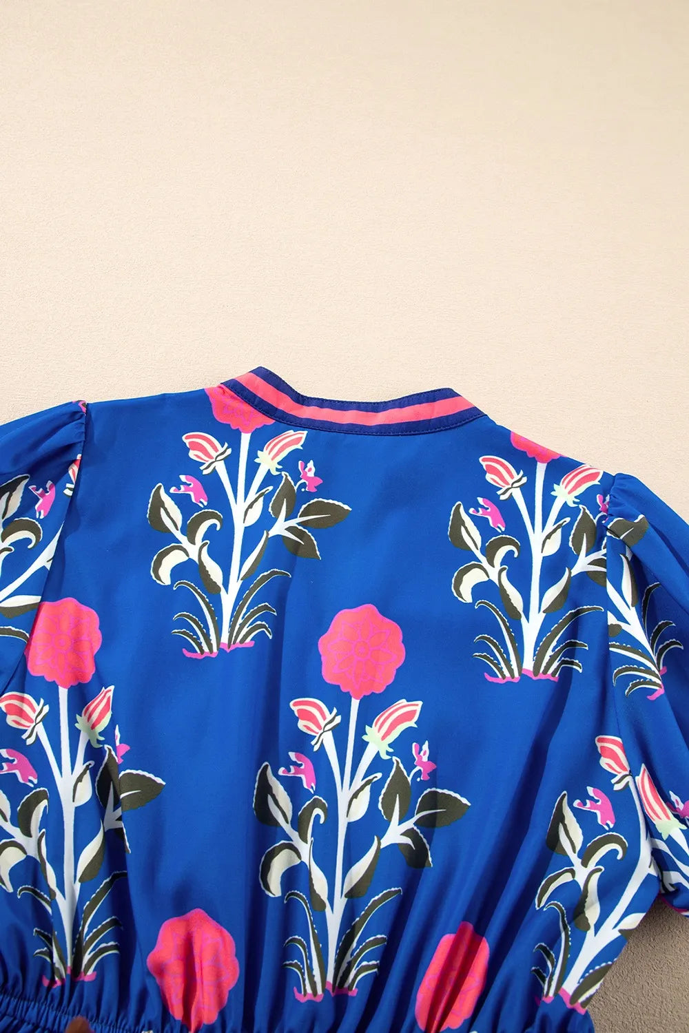 Floral Puff Short Sleeve High Waist Midi Dress Trendsi