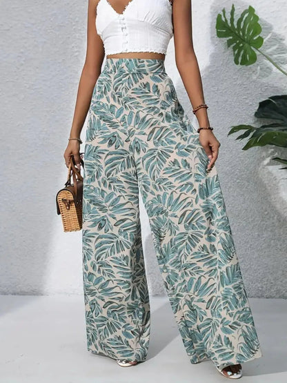 Tropical Print High Waist Wide Leg Pants Trendsi