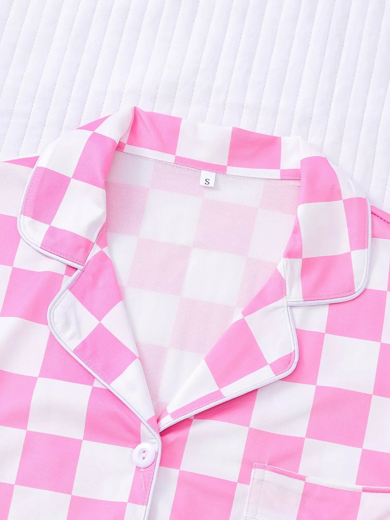 Checkered Print Button Up Top and Shorts Lounge Set  DAME BOHEME