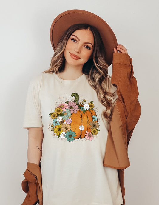Floral Pumpkin Halloween Graphic Tee Top  DAME BOHEME