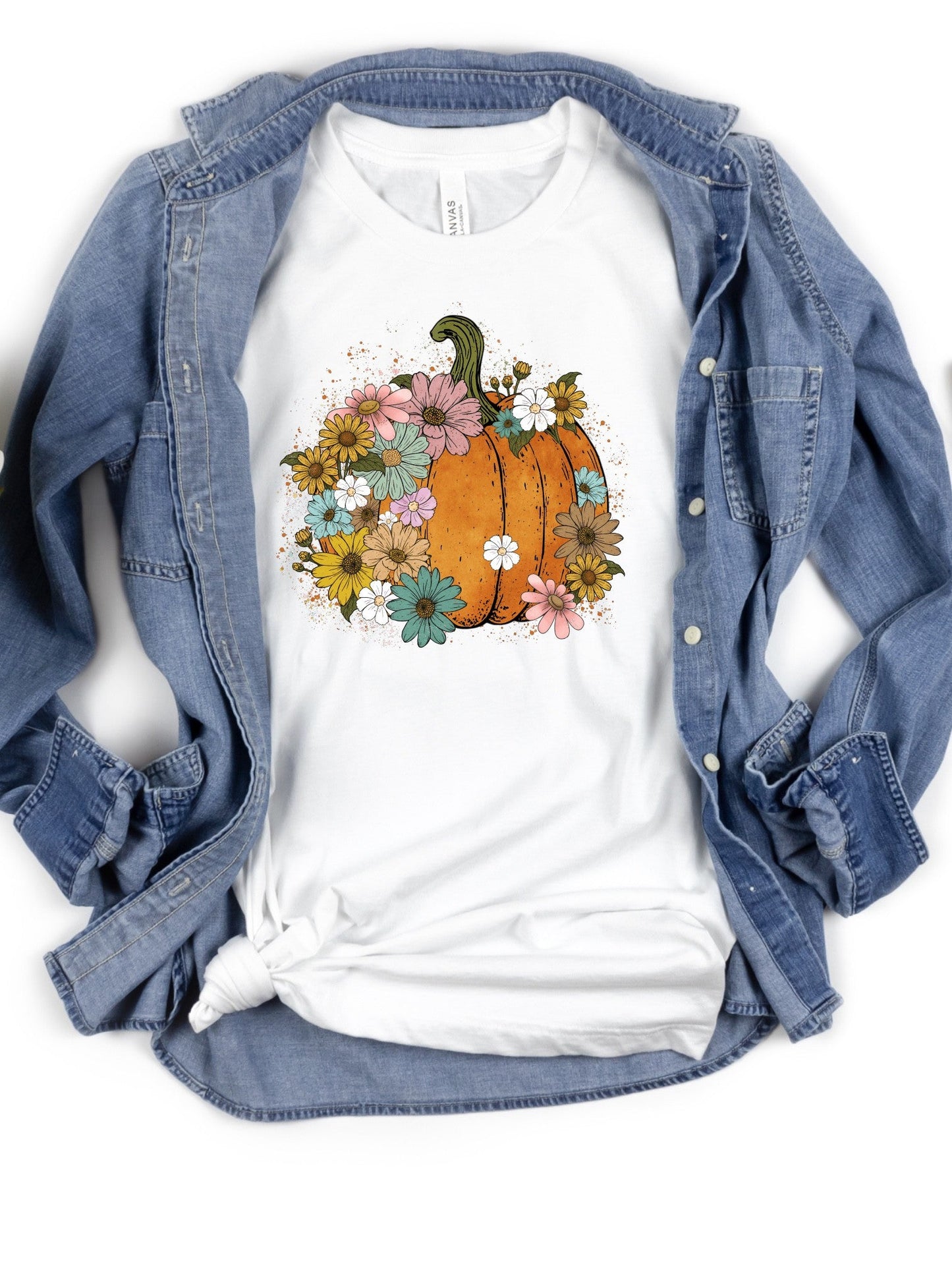 Floral Pumpkin Halloween Graphic Tee Top  DAME BOHEME