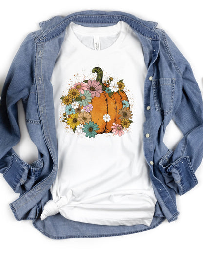 Floral Pumpkin Halloween Graphic Tee Top  DAME BOHEME