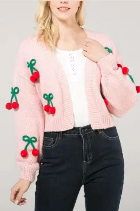 Cherry Pom-Pom Cardigan  DAME BOHEME