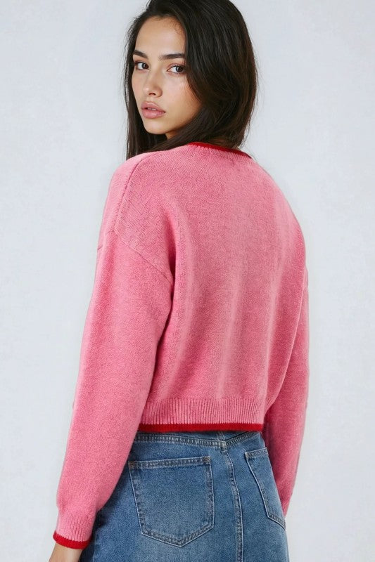 Miss Sparkling Strawberry Print Knit Sweater  DAME BOHEME