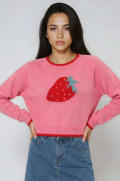 Miss Sparkling Strawberry Print Knit Sweater  DAME BOHEME