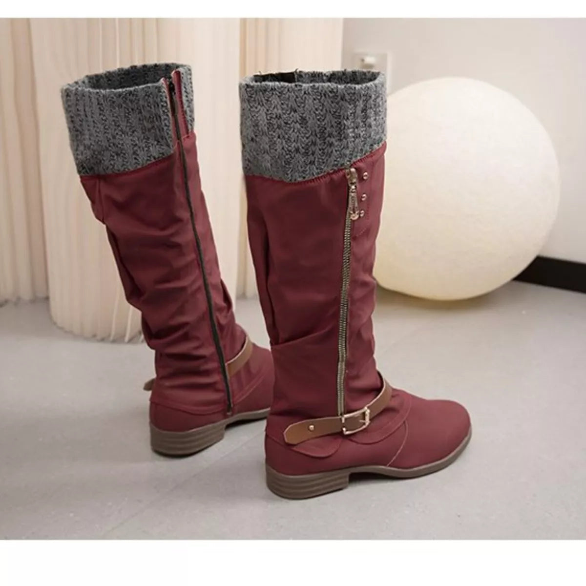 Knee High Slouch Boots with Knit Cuff  DAME BOHEME
