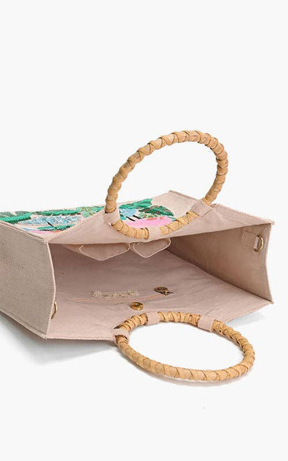 Tropical Pink Flamenco Embellished Tote – Artisanal Elegance  DAME BOHEME