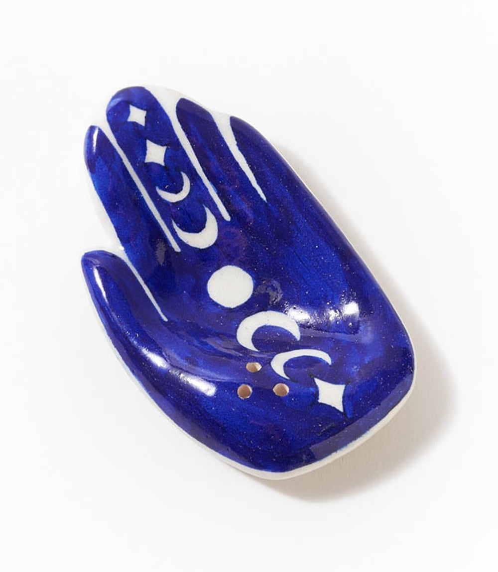 Jalini Hamsa Moon Phase Incense Holder Hand Painted Ceramic  DAME BOHEME