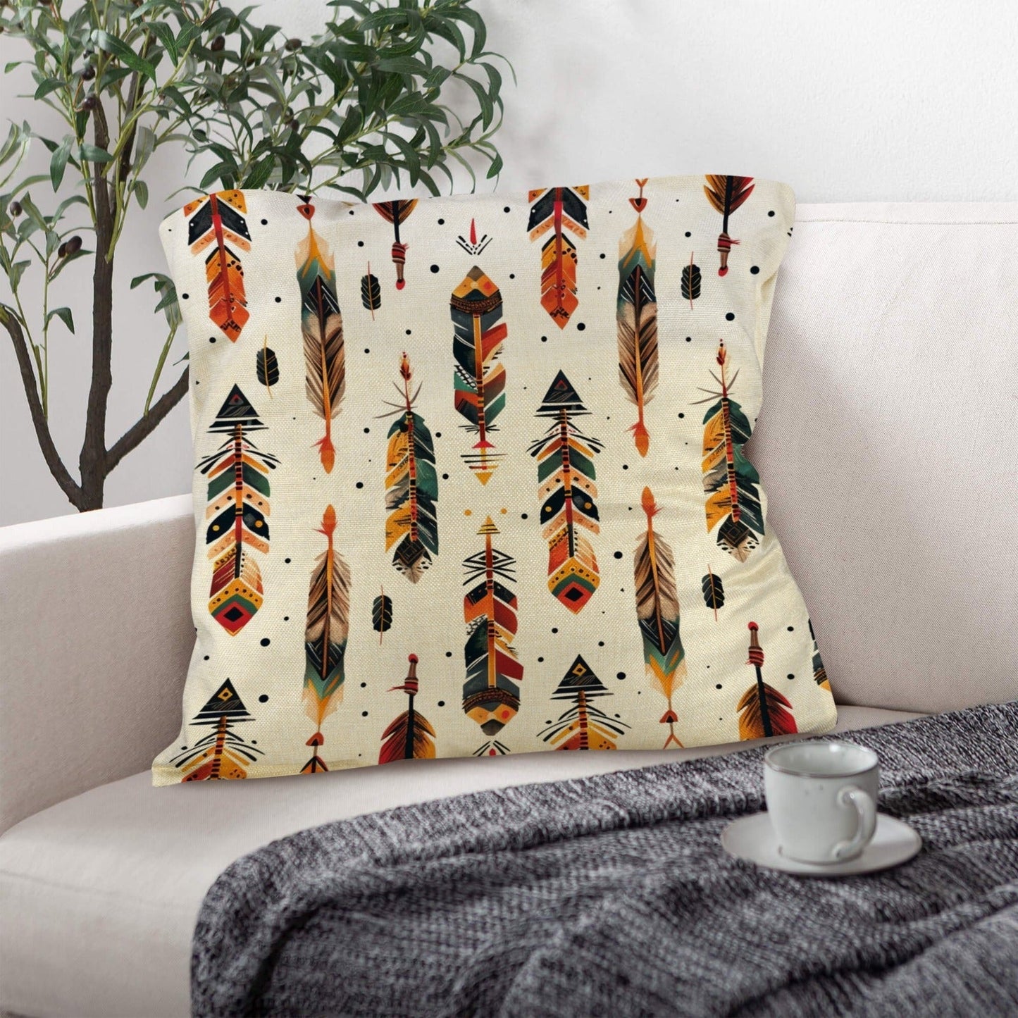 Aztec Feathers Pillow Case Made in America  DAME BOHEME
