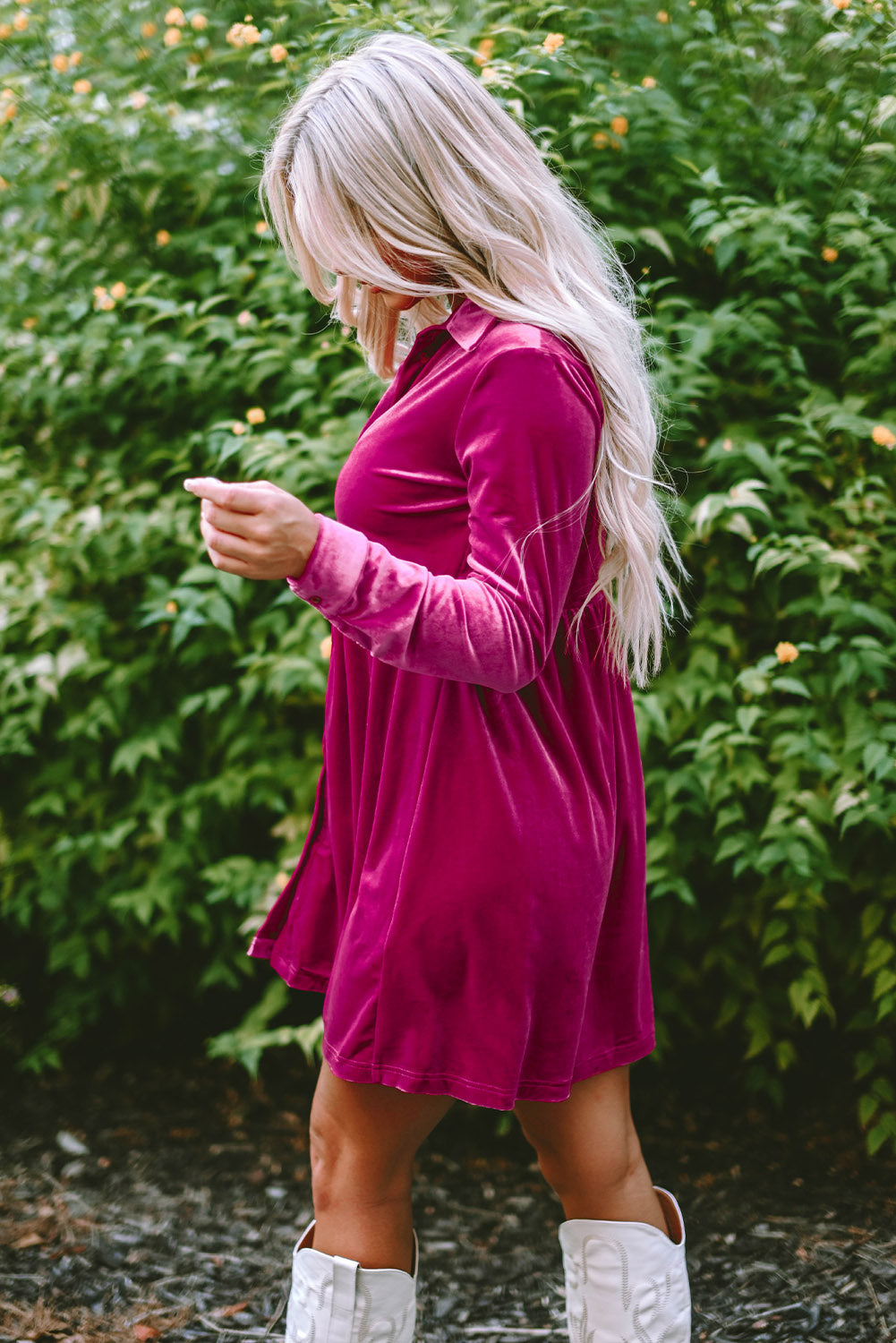 Lennon Long Sleeve Ruffle Velvet Dress  DAME BOHEME