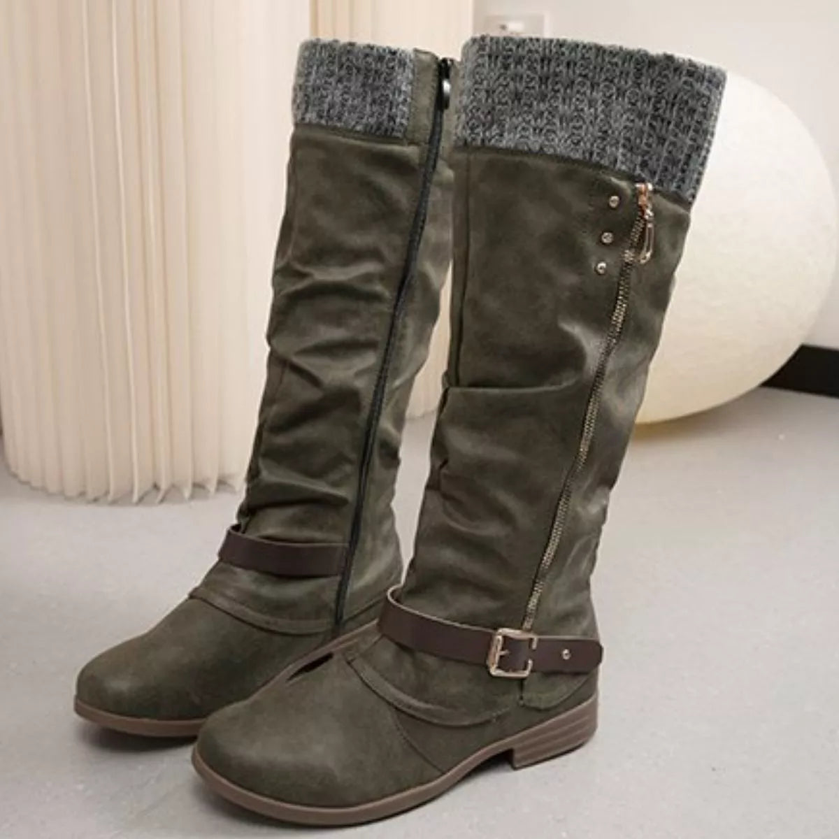 Knee High Slouch Boots with Knit Cuff  DAME BOHEME