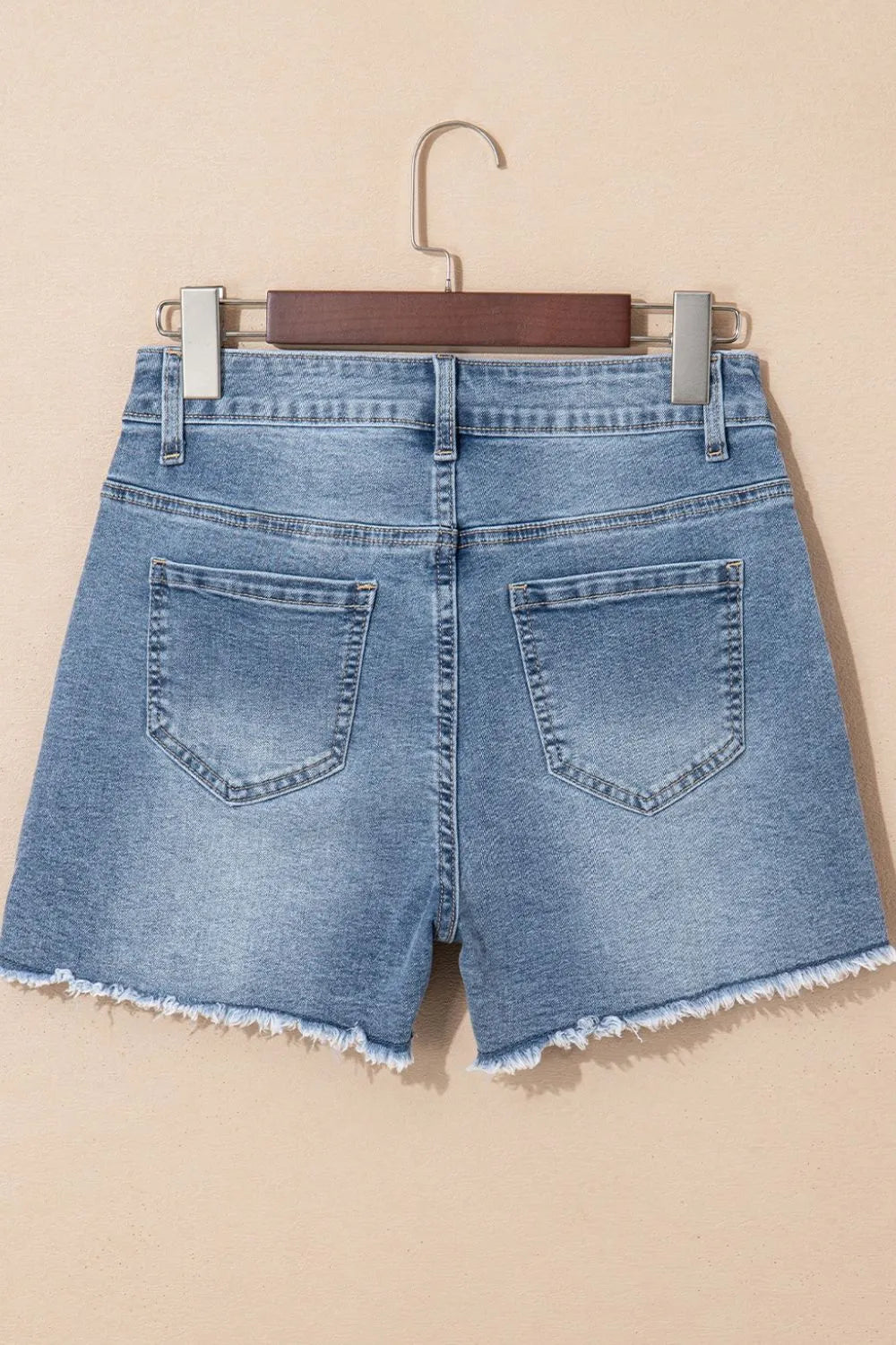 Pearl Beaded Raw Hem Wash Denim Shorts  DAME BOHEME