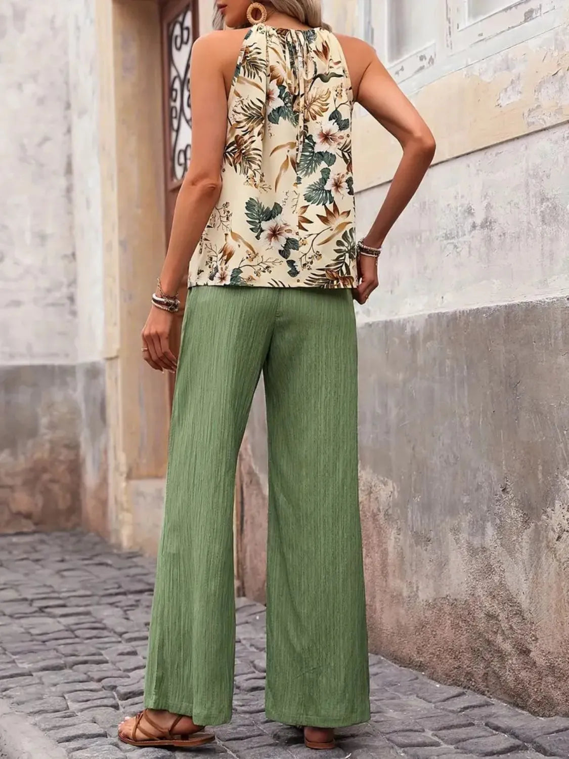 Printed Tank Top and Wide Leg Pants Set  DAME BOHEME