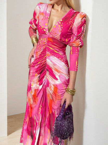 Ruched Front V-Neck Elegant Maxi Dress Plus Size Trendsi