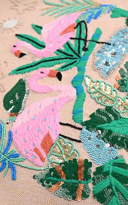 Tropical Pink Flamenco Embellished Tote – Artisanal Elegance  DAME BOHEME