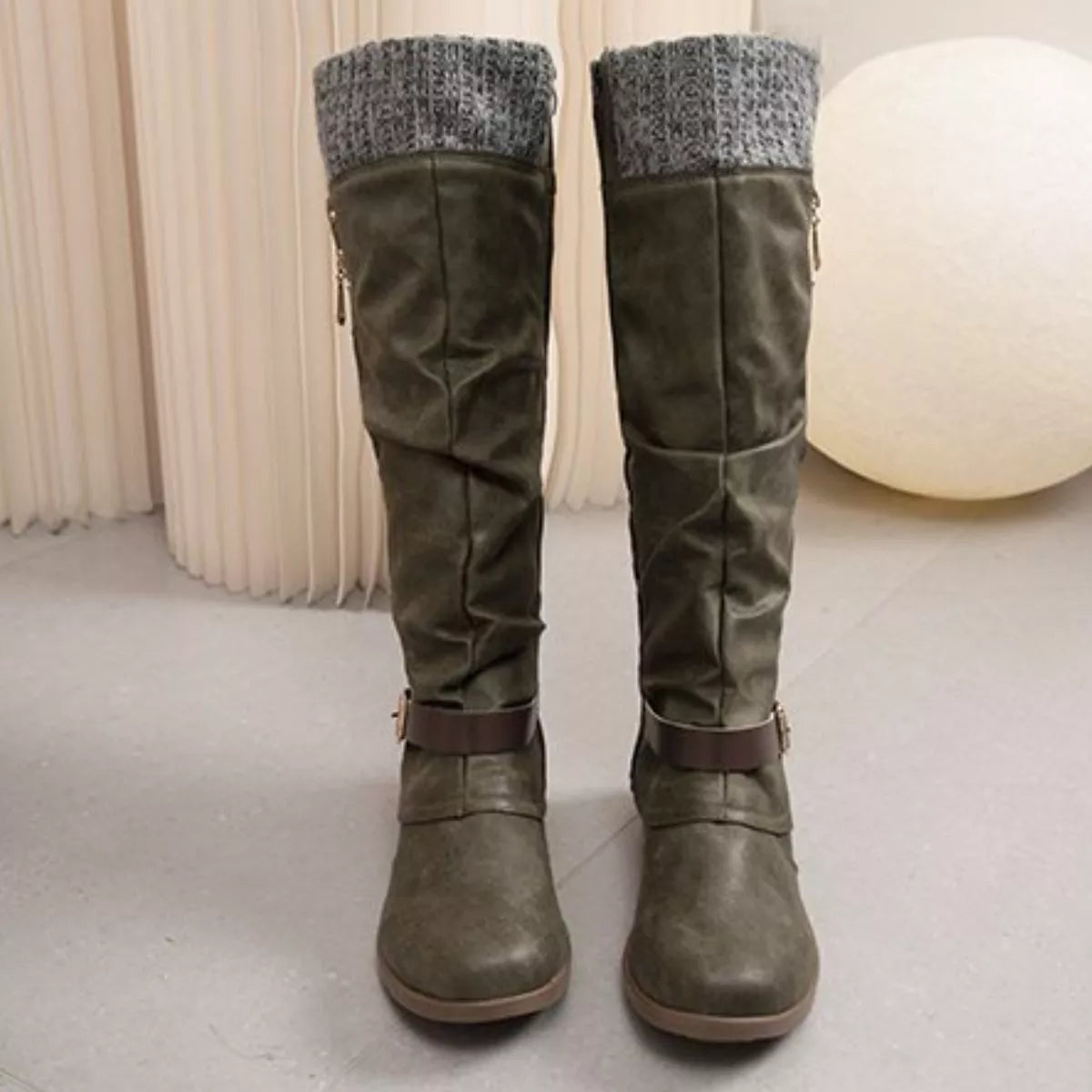 Knee High Slouch Boots with Knit Cuff  DAME BOHEME