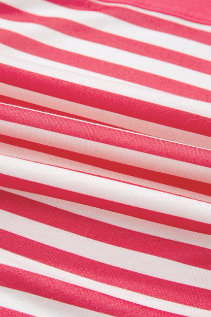 Pink Stripe Color Block Patchwork Drop Shoulder Long Sleeve Tunic Top  DAME BOHEME