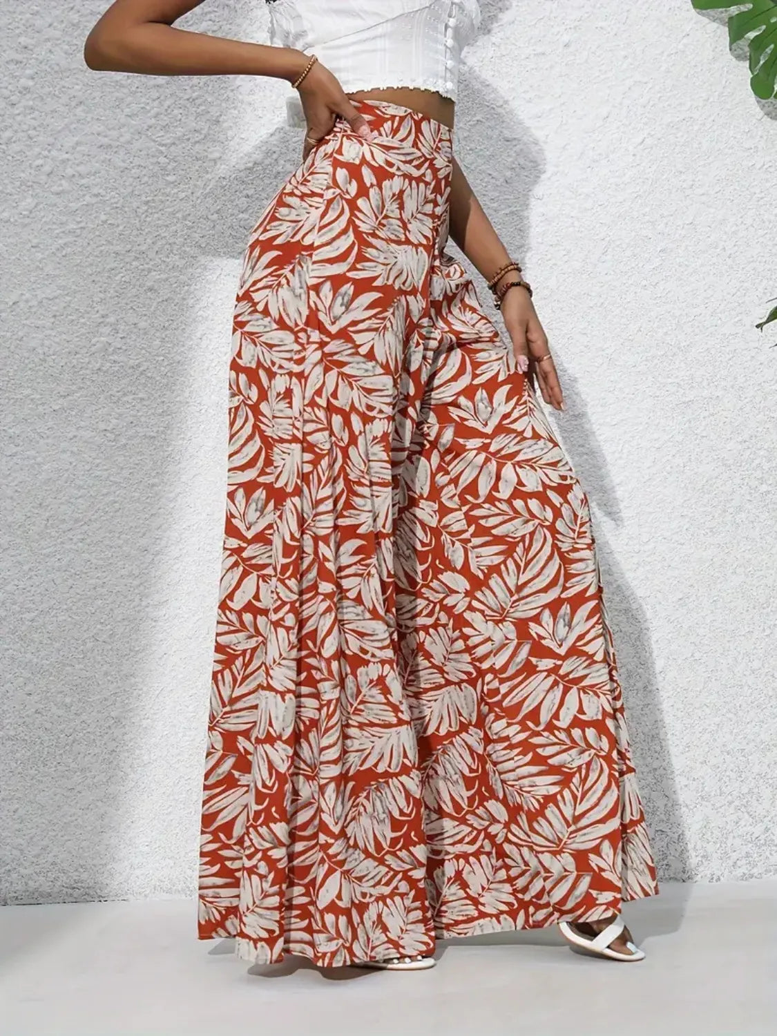 Tropical Print High Waist Wide Leg Pants Trendsi