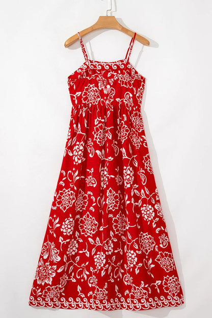 Floral Printed Spaghetti Strap Empire Waist Maxi Dress